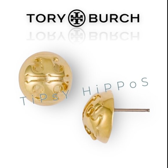 Tory Burch Gold Logo Stud Earrings - Picture 2 of 3